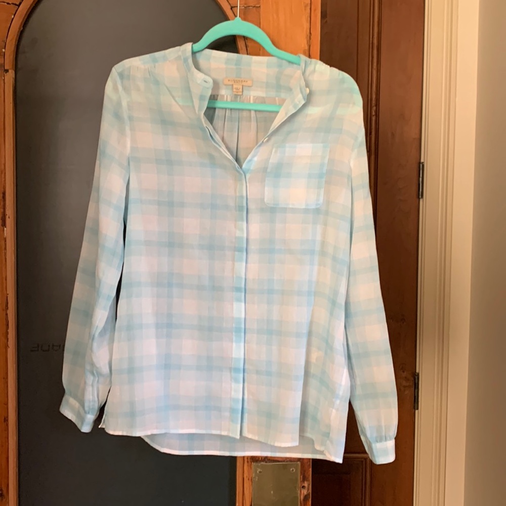 Burberry Brit banded collar blue and white button down